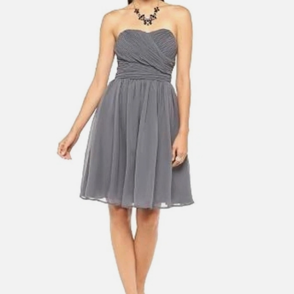 Tevolio Cement Gray Strapless Chiffon Mid Length Sz 8
